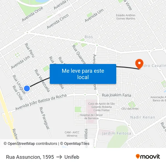 Rua Assuncion, 1595 to Unifeb map