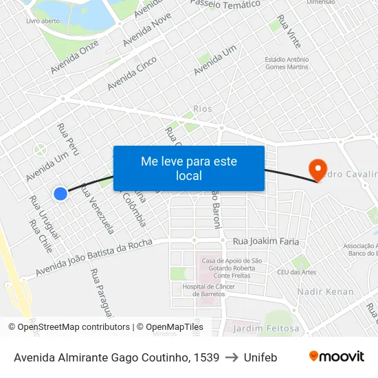 Avenida Almirante Gago Coutinho, 1539 to Unifeb map