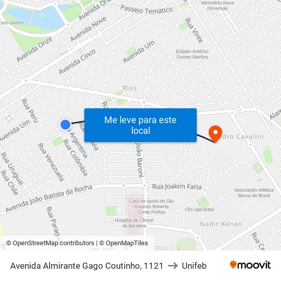 Avenida Almirante Gago Coutinho, 1121 to Unifeb map