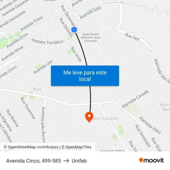 Avenida Cinco, 499-585 to Unifeb map