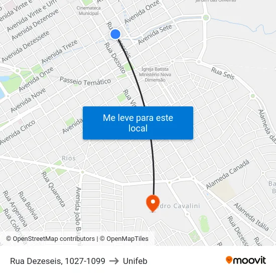 Rua Dezeseis, 1027-1099 to Unifeb map