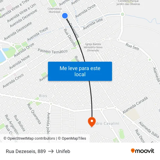 Rua Dezeseis, 889 to Unifeb map