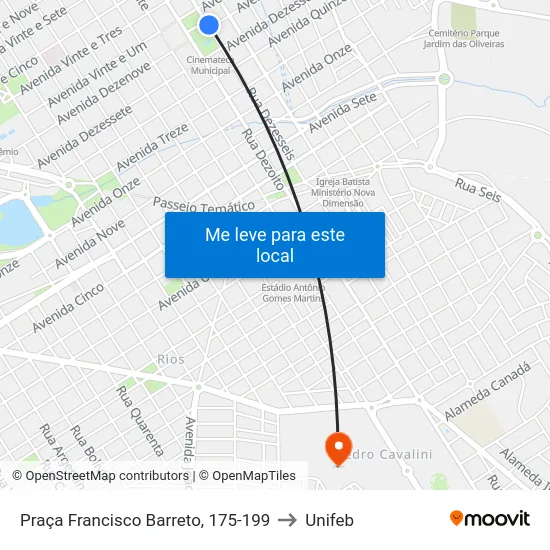 Praça Francisco Barreto, 175-199 to Unifeb map