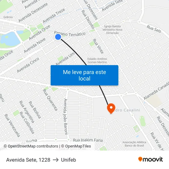 Avenida Sete, 1228 to Unifeb map