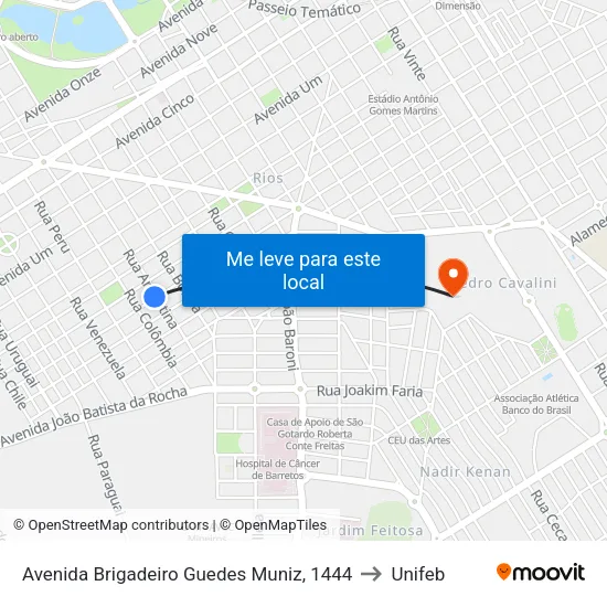 Avenida Brigadeiro Guedes Muniz, 1444 to Unifeb map