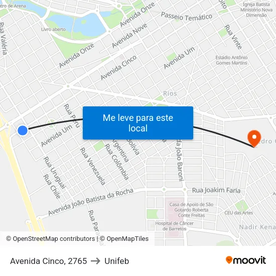 Avenida Cinco, 2765 to Unifeb map