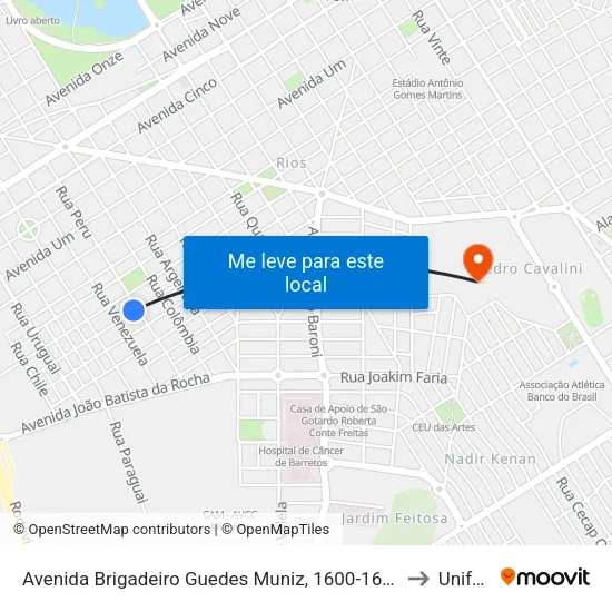 Avenida Brigadeiro Guedes Muniz, 1600-1676 to Unifeb map