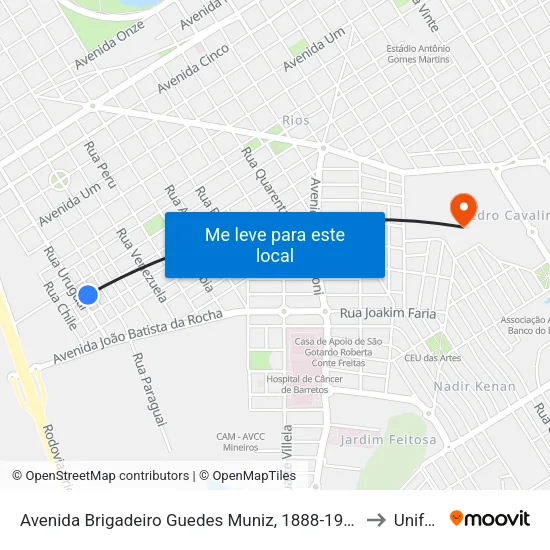 Avenida Brigadeiro Guedes Muniz, 1888-1936 to Unifeb map