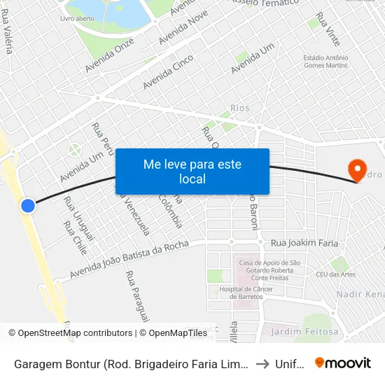 Garagem Bontur (Rod. Brigadeiro Faria Lima) to Unifeb map