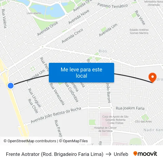 Frente Aotrator (Rod. Brigadeiro Faria Lima) to Unifeb map