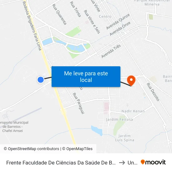 Frente Faculdade De Ciências Da Saúde De Barretos Dr. Paulo Prata to Unifeb map