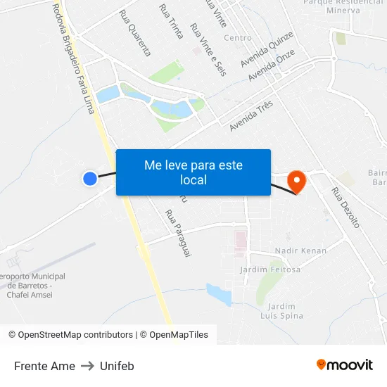 Frente Ame to Unifeb map