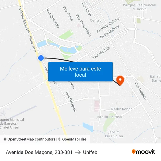 Avenida Dos Maçons, 233-381 to Unifeb map