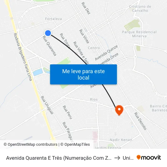 Avenida Quarenta E Três (Numeração Com Zero Inicial), 527 to Unifeb map