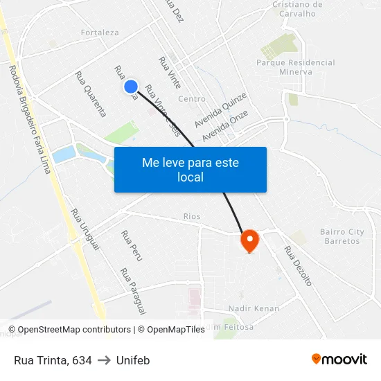 Rua Trinta, 634 to Unifeb map