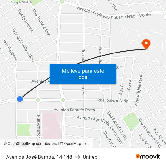 Avenida José Bampa, 14-148 to Unifeb map