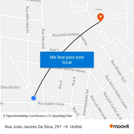 Rua João Jacinto Da Silva, 297 to Unifeb map