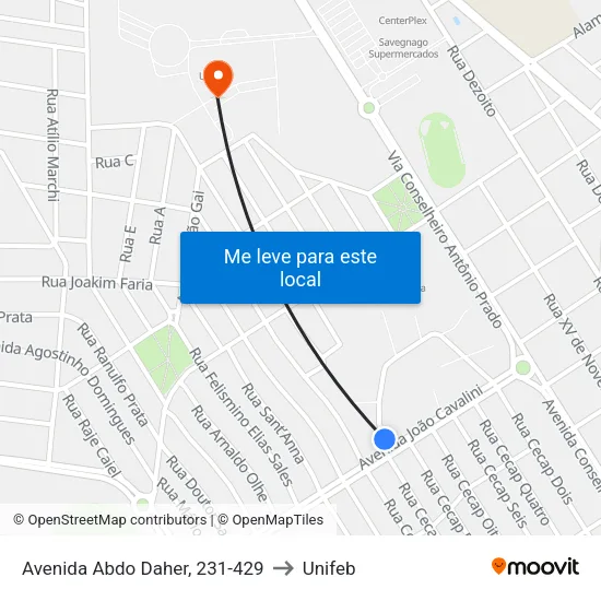 Avenida Abdo Daher, 231-429 to Unifeb map