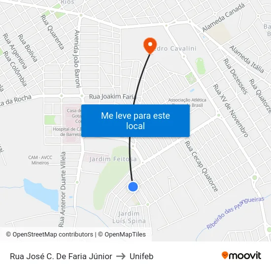 Rua José C. De Faria Júnior to Unifeb map