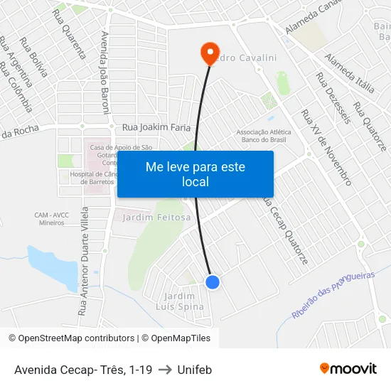 Avenida Cecap- Três, 1-19 to Unifeb map