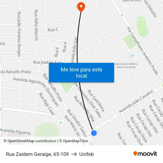 Rua Zaidem Geraige, 65-109 to Unifeb map