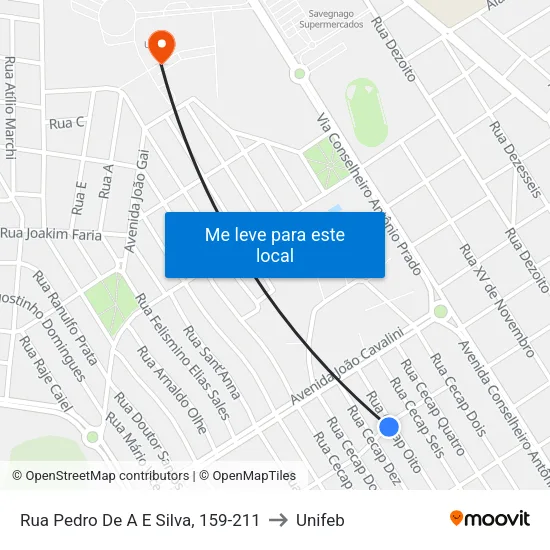 Rua Pedro De A E Silva, 159-211 to Unifeb map