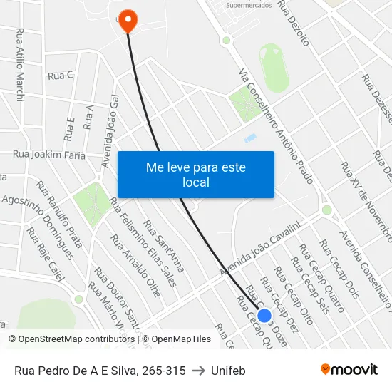 Rua Pedro De A E Silva, 265-315 to Unifeb map