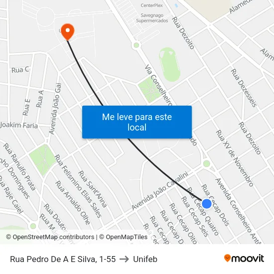 Rua Pedro De A E Silva, 1-55 to Unifeb map