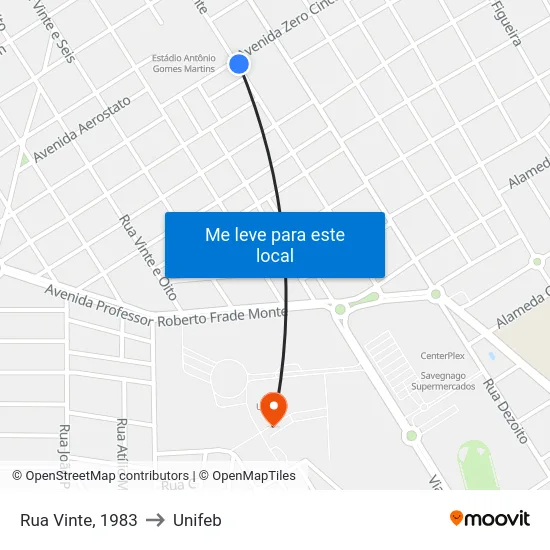 Rua Vinte, 1983 to Unifeb map
