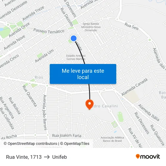 Rua Vinte, 1713 to Unifeb map