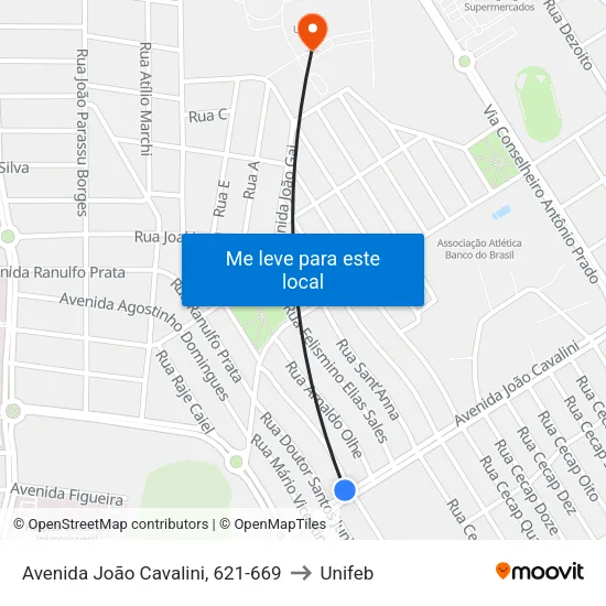 Avenida João Cavalini, 621-669 to Unifeb map
