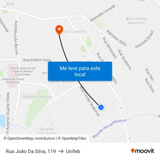 Rua João Da Silva, 119 to Unifeb map