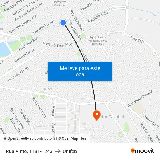 Rua Vinte, 1181-1243 to Unifeb map