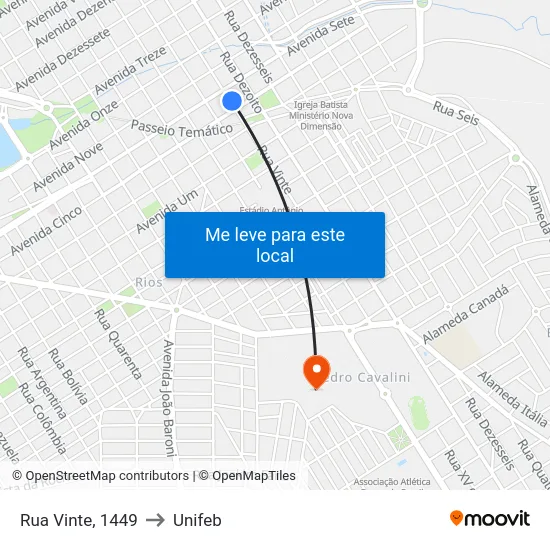 Rua Vinte, 1449 to Unifeb map