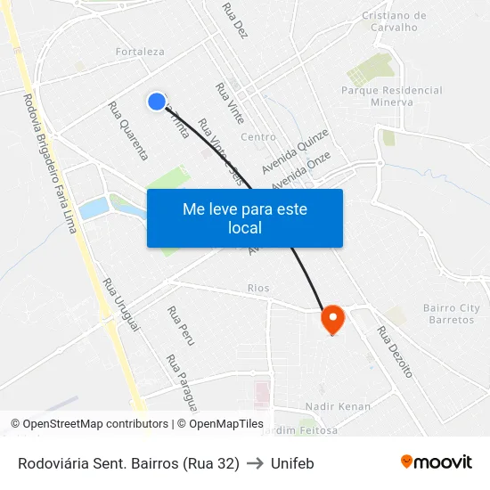 Rodoviária Sent. Bairros (Rua 32) to Unifeb map