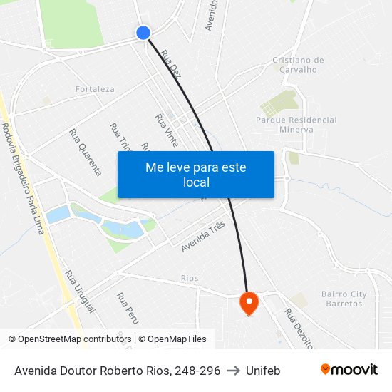 Avenida Doutor Roberto Rios, 248-296 to Unifeb map