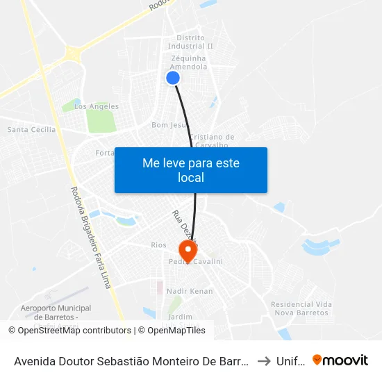 Avenida Doutor Sebastião Monteiro De Barros, 410 to Unifeb map