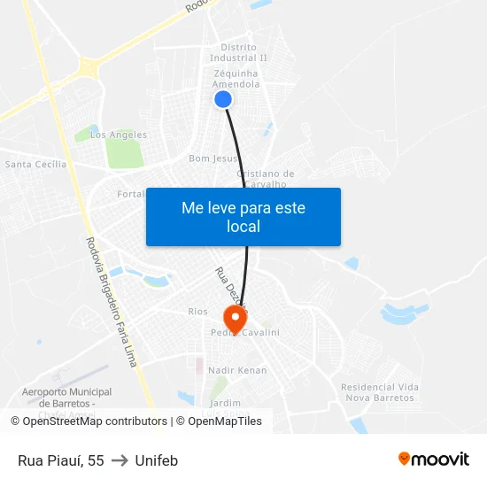 Rua Piauí, 55 to Unifeb map