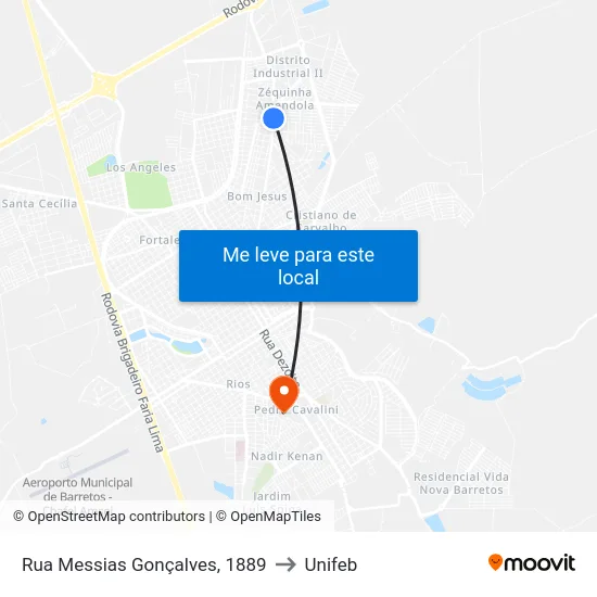 Rua Messias Gonçalves, 1889 to Unifeb map