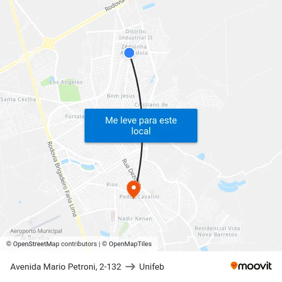 Avenida Mario Petroni, 2-132 to Unifeb map