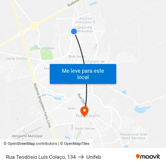 Rua Teodósio Luís Colaço, 134 to Unifeb map