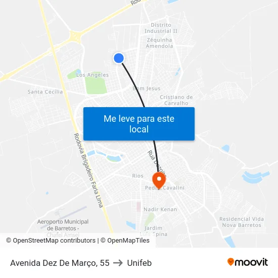 Avenida Dez De Março, 55 to Unifeb map