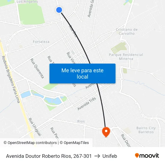 Avenida Doutor Roberto Rios, 267-301 to Unifeb map