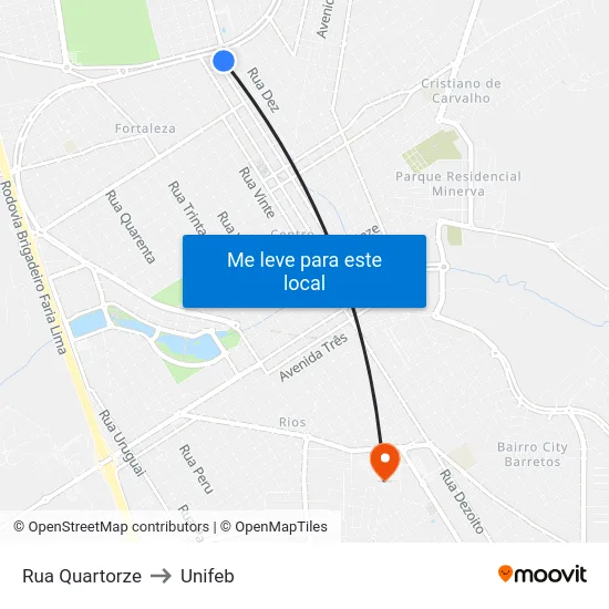 Rua Quartorze to Unifeb map