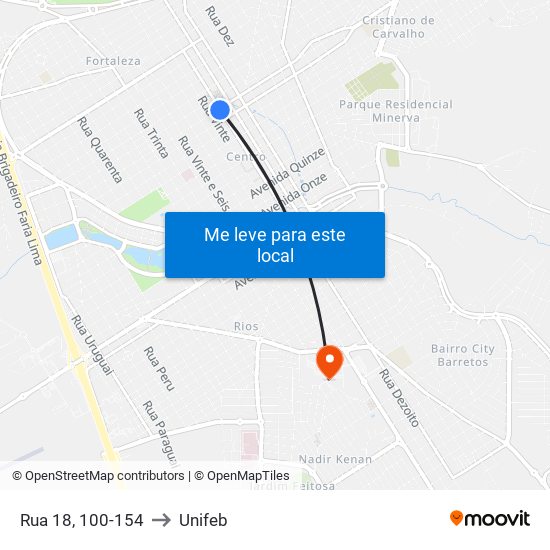 Rua 18, 100-154 to Unifeb map
