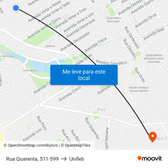 Rua Quarenta, 511-599 to Unifeb map
