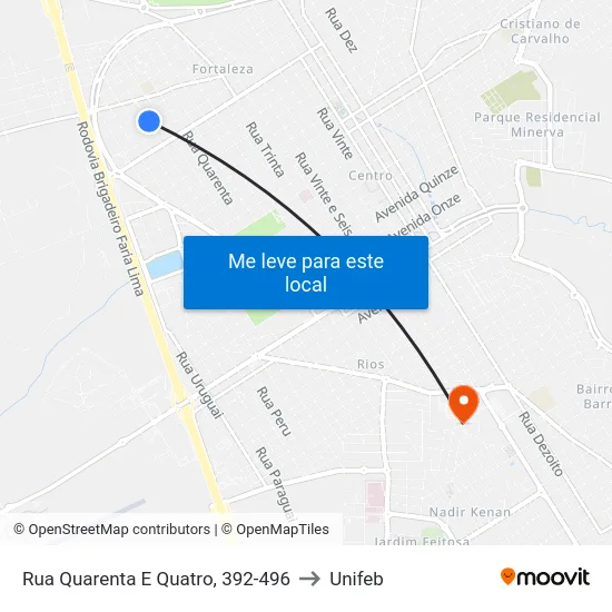 Rua Quarenta E Quatro, 392-496 to Unifeb map