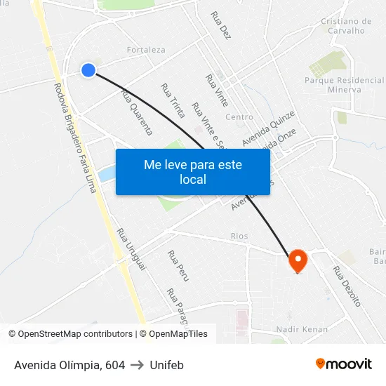 Avenida Olímpia, 604 to Unifeb map