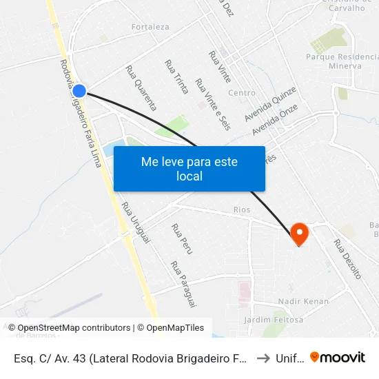 Esq. C/ Av. 43 (Lateral Rodovia Brigadeiro Faria Lima) to Unifeb map