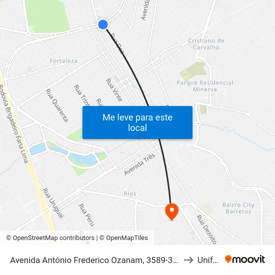 Avenida António Frederico Ozanam, 3589-3723 to Unifeb map